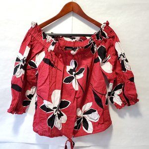 $5 SALE * Who What Wear Burgundy W/White & Black Floral Off Shoulder Top -L